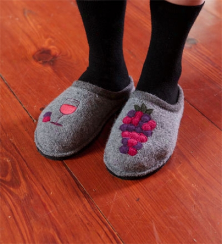 Boiled Wool Wine Glass And Grapes Slipper Clogs