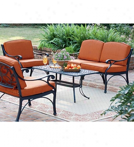 Bridgewater Cast Aluminum Outdoor Seating Set With Love Seat, 2 Chairs, Coffee Table And Cushions