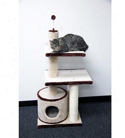 Cat 3-level Scratching Post And Kitty Condo With Sisal Fibers