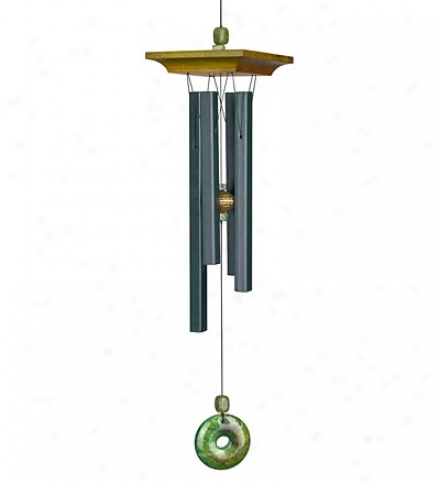 Cherry Wood And Aluminum Jade Wind Chime With Genuine Stone Accents