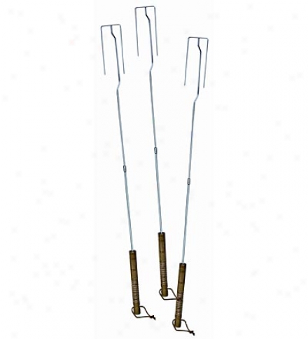 Chrome-plated Steel Set Of 3 Bonfire Forks With Wooden Handles