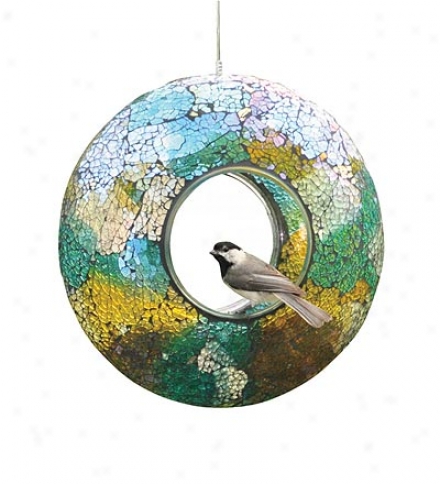 Circular Iridescent Crushed Glass Mosaic Bird Feeder