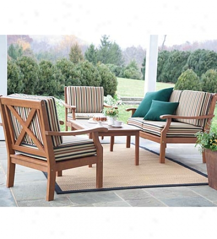 Claremont All-weather Eucalyptus X-back Patio Seating Set With Cushions