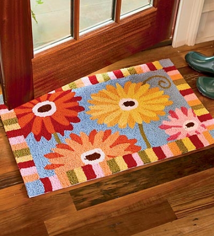 Colorful, Washable Hand-hooked Polyester Gerber Daisu Stress  Rug