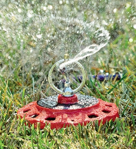 Colorstorm&#153; Metal High-efficiency Spinning Lawn And Garden Sprinkler With Rotating Seat of the brain