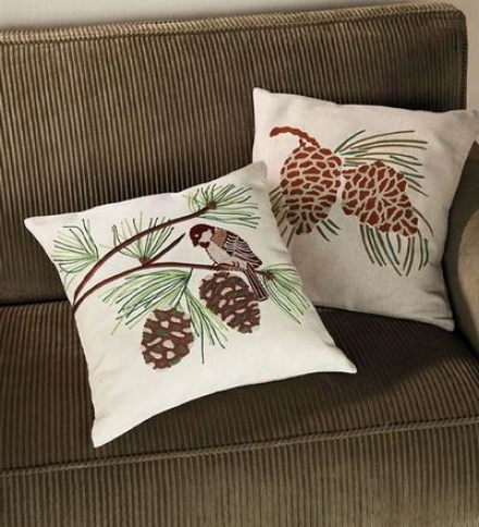 Cotton Embroidered Pine Cone Pillow