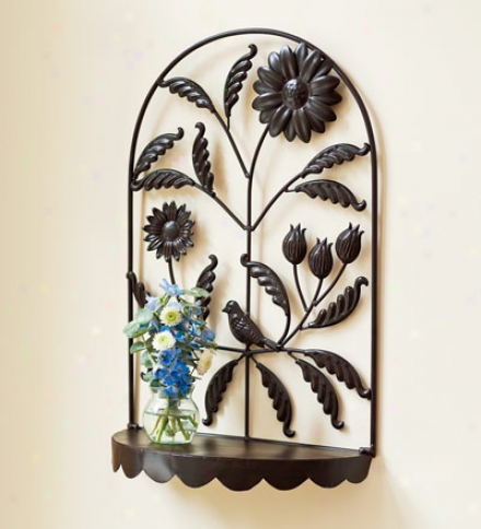 Decorative And Functional Floral Meral Wall Shelf