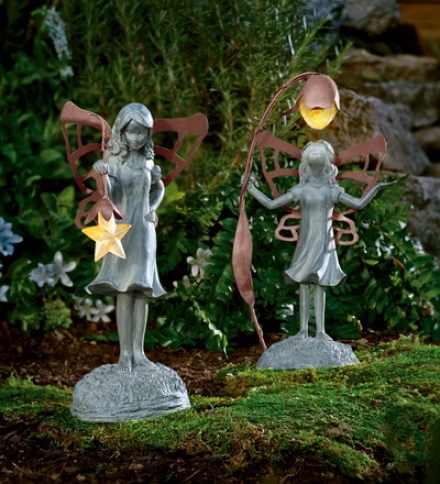 Decorative Star And Flower Fairies Witth Glowing Solar Lanterns Set