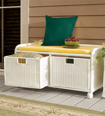 Easy Care Exterior Resin Wicker Storage Bench