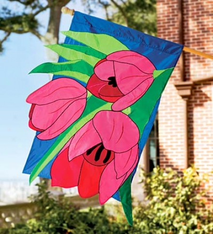 Fade-resistant Tulips Appliqu&#233; Flag Wigh Enbroidered Stitching