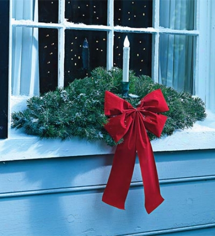 Faux Fir Exterior Bend With Battery-operated Timer Candle
