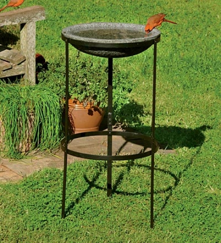 Faux Stone Birdbath With Metal Stand