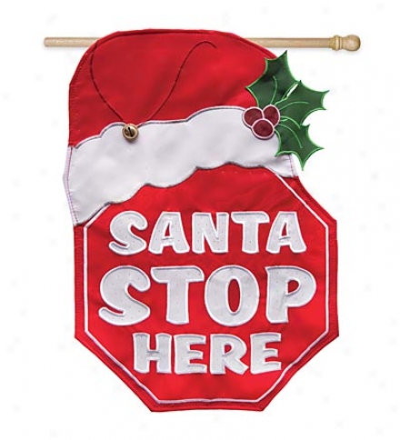 Fiber Optic Santa Stop Here Garden Flag