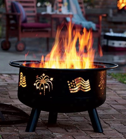 Flags & Fireworks Steel Fire Pit With Spark Guard Lid