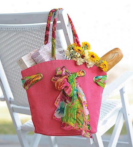 Fuchsia Oliiva Jute Tote With Removable, Coordinating Scarf