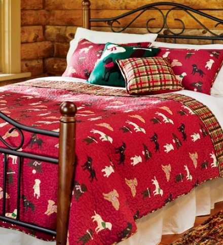 Full/queen Quilted Cotton Reversinle Labrador Plaid Bedding Set