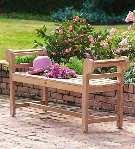 Generous 4' Backless Teak Garden Judge's seat With Scrolled Arms