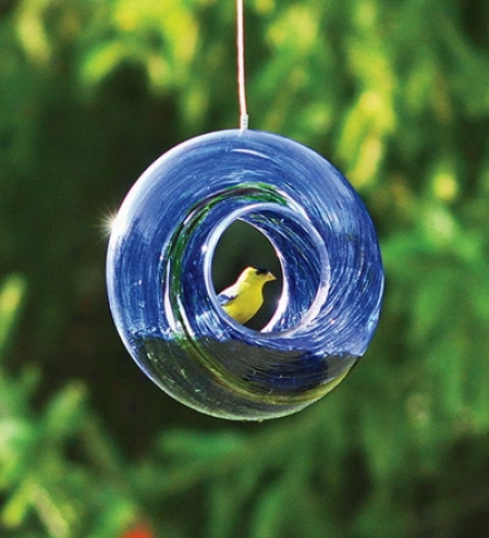 Glass Circle Bird Feeder By the side of Hanging Wire