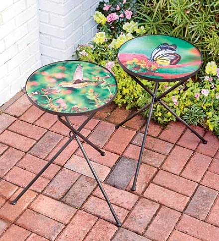 Glass Top Folding Hummingbird And Butterfly Side Tables