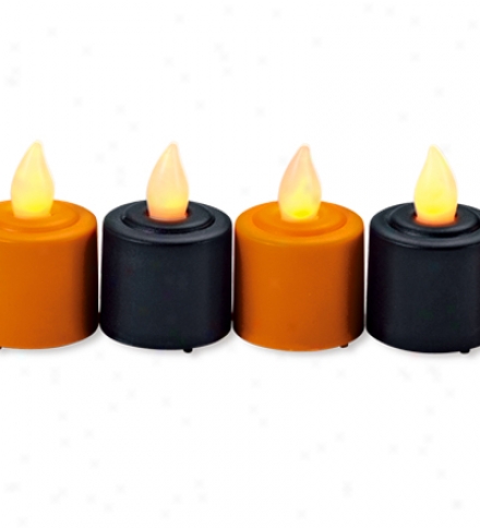 Halloween Orange And Black Led Tealights, Set Of 6