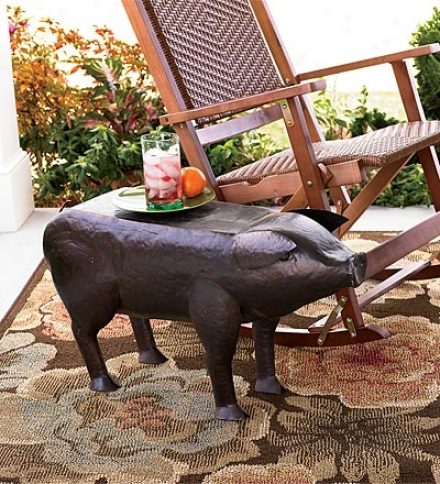 Hammered-iron Patio And Garden Pig Bench30"l X 10-12/"w X 16-3/4"h