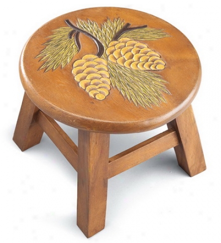 Hand-carved Pine Cone Foot Stool