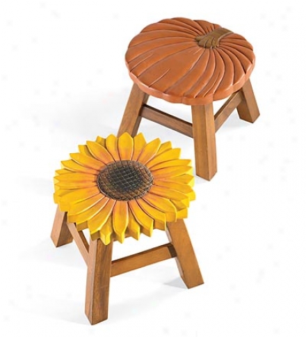 Hand Carved Pumokin And Sunflower Stools