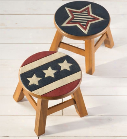 Hand Carved Wood Americana Stools