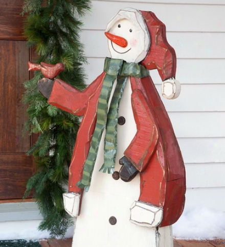 Hand-crafted Large Wooden Inodor/outdoor Snowman