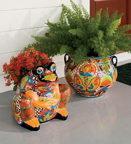 Hand-crafted Painted And Glazed Ceramic Talavera Planter