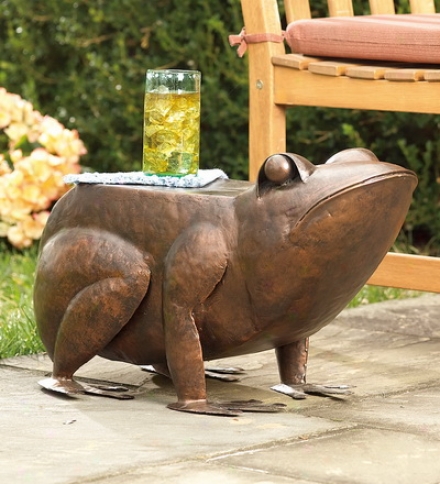 Hand-hammered Iron Patio Frog Bench With Antique Copper Finish