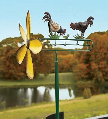 Hand-painted Metal Chicken Whirligig