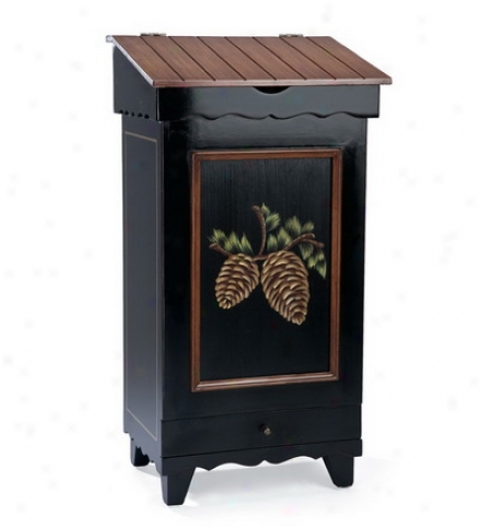 Hand-painted Wiod Storage Bin With Pine Cone Design