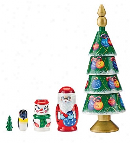 Hand-painted Wooden Nesting Christmas Characters Collection, Set Of 5