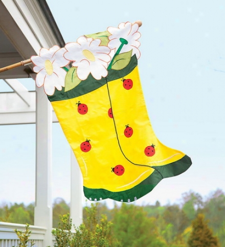 Heavy-duty Nylon Appliqu&#233; Garden Boots And Ladybugs Shelter Flag