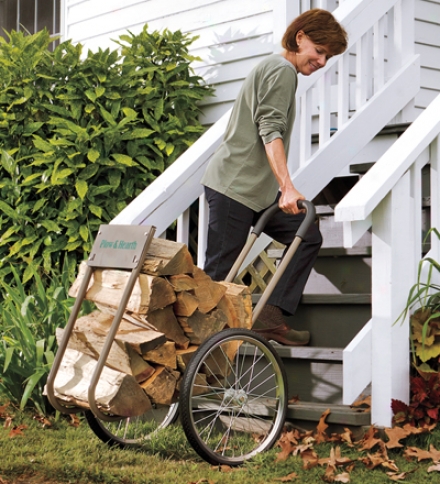 Heavy-duty Steel Wood Caddy With Large Rubber Wheels