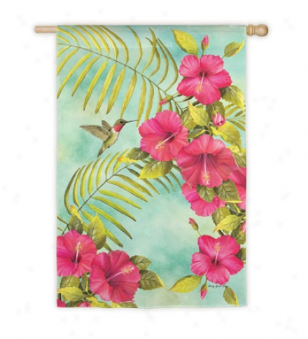 Hibiscus & Hummingbird Flag 29"w X 43"l