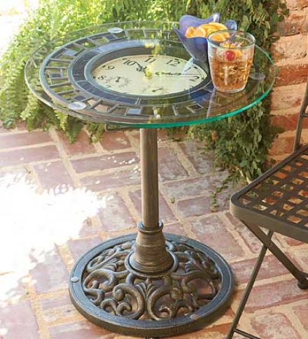 Indoor/outdoor Cast Iron And Glass Mosaic Clock Table