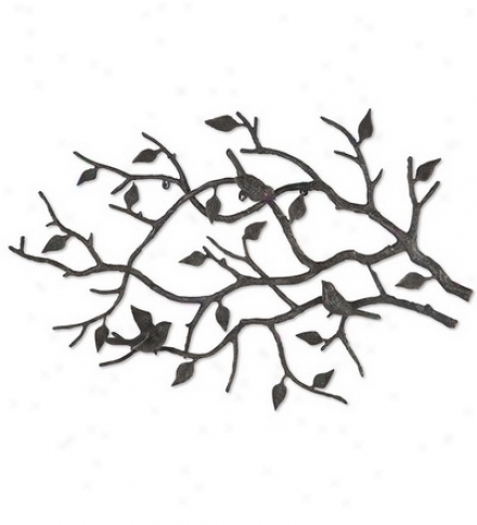 Indoor/outdoor Cast Iron Bird Branch Wall Art