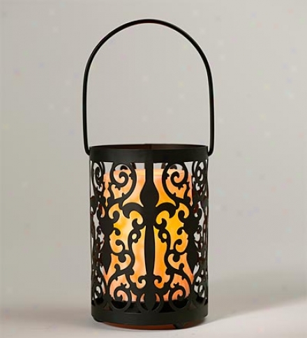 Indoor/outdoor Metal Fleur De Li Lantern With Led Candle And Timer