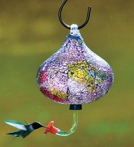 Iridescent Recycled Glass Mosaic Hummingbird Feeder