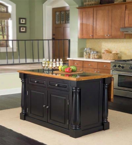 Kitchen Island In Black Finish With Granite Countertop