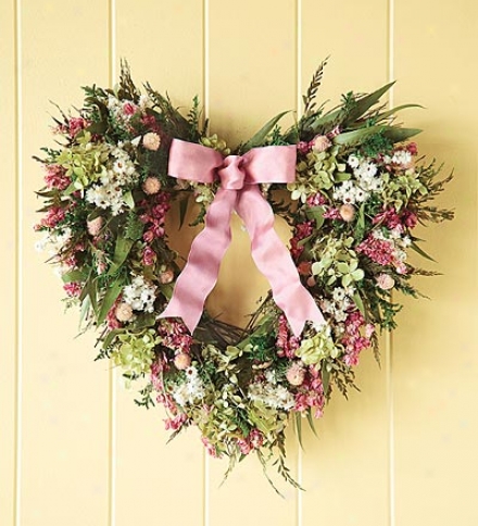 Large 22" Handcrafted Natu5al Heart-shaped Pink Wreath