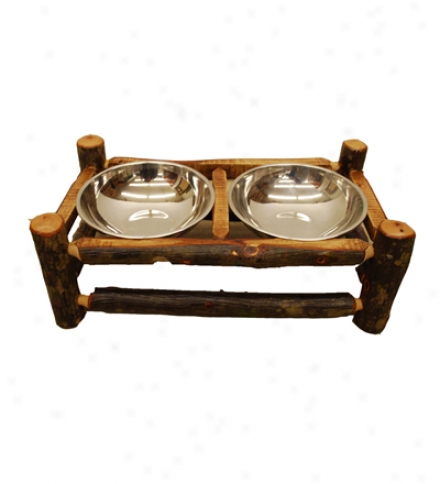 Large Usa-made Handcrafted Hickory Dog Feeder With Stainless Steel Bowls