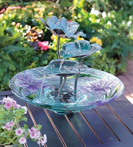 Lighted Glass And Metal Lotus Flower Self-contained Fountain