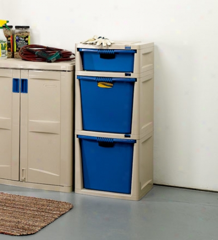 Low-maintenance Resin Three-drawer Storag3 Tower For Garage Storage