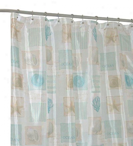 Machine Washable Seaside Polyester Fabric Shower Curtain