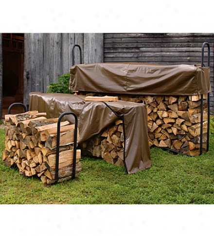 Medium Elevated Powder-coatd Tubular Steel Firewood Rack With Coversave $9.95 On Thr Set!