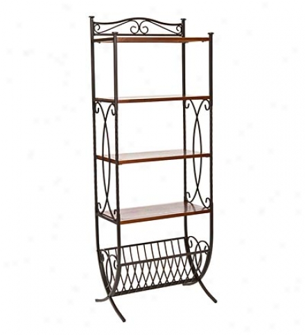 Mstal 4-shelf Amelia Etegere Stane With Wood Shelves & Metal Basket