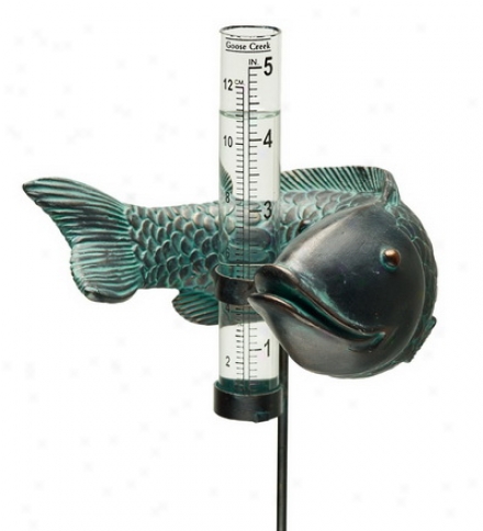 Metal And Resin Garden Fish Rain Gauge